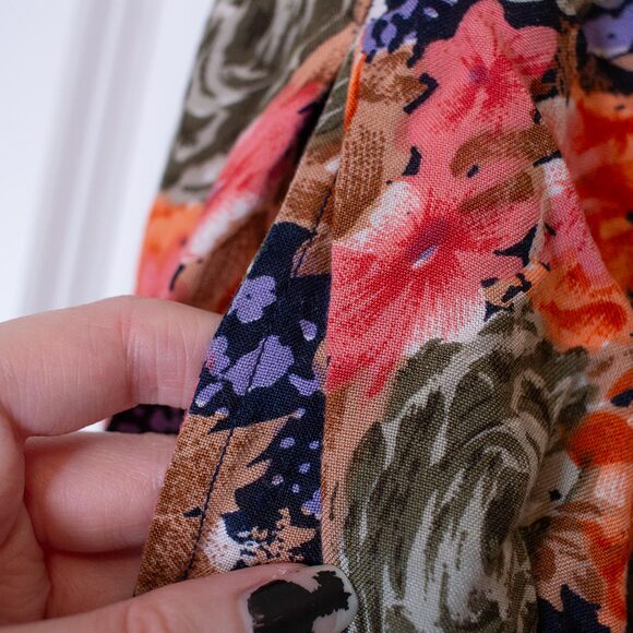 Floral Midi Skirt Pockets Hunters Run Pink Orange Cottagecore M | True Spring - Picture 8 of 8